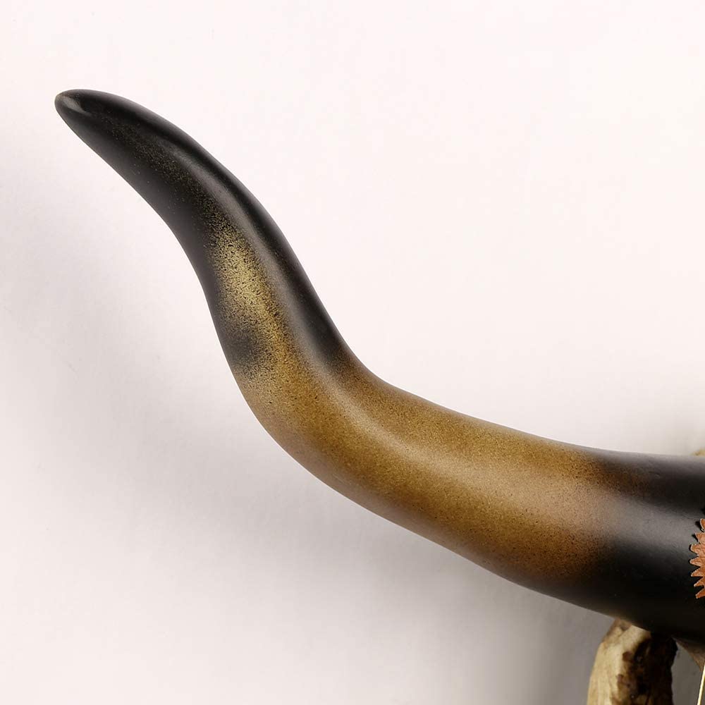 JEUNEU Rustic Bull Skull Feathers Animal Wall Hanging Artificial Resin Decoration