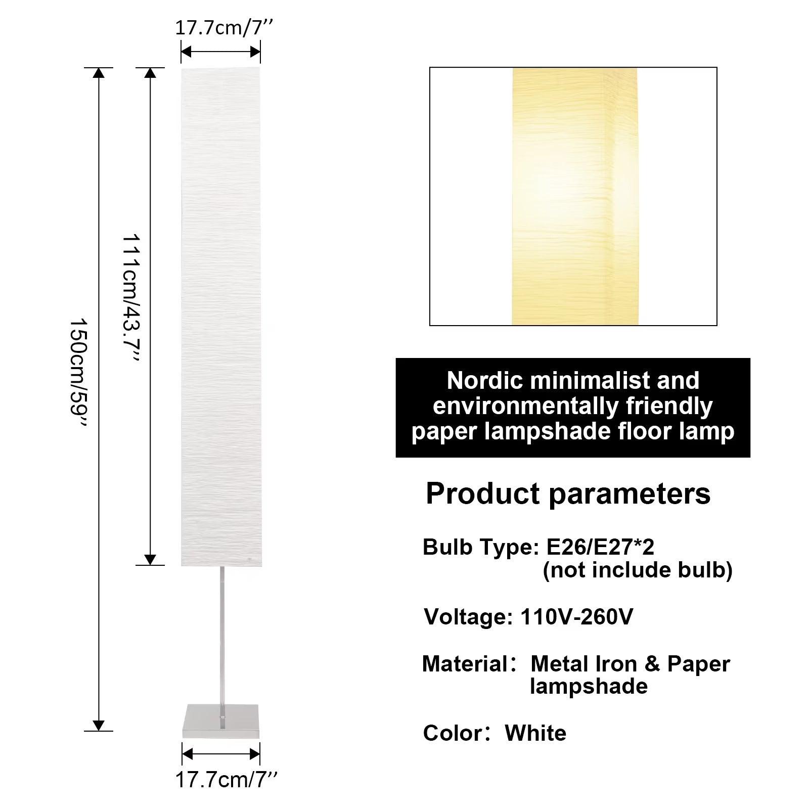 Japanese White Rice Paper Shade Floor Lamp