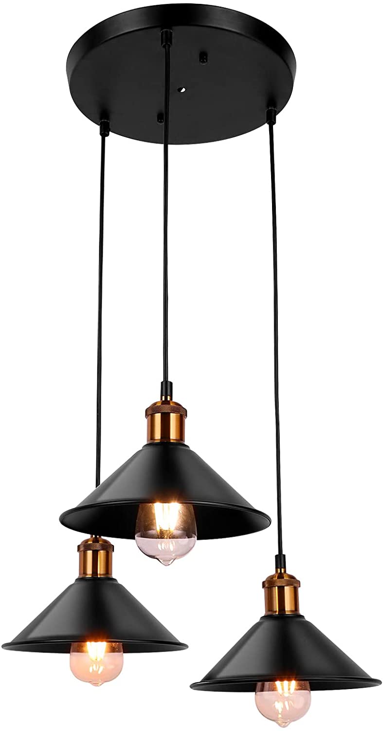 FIRVRE 3-Light Adjustable Hanging Retro Metal Pendant Lamp