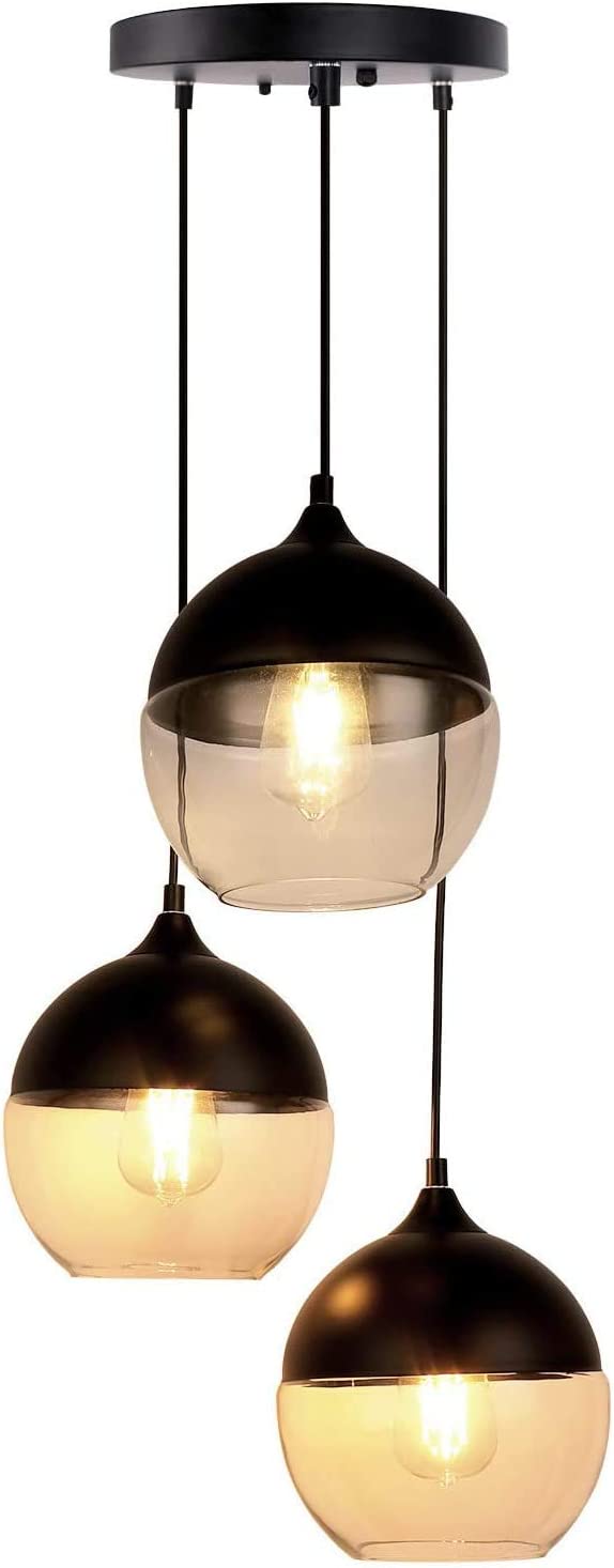 JEUNEU 3-Heads Glass Hanging Pendant Lights