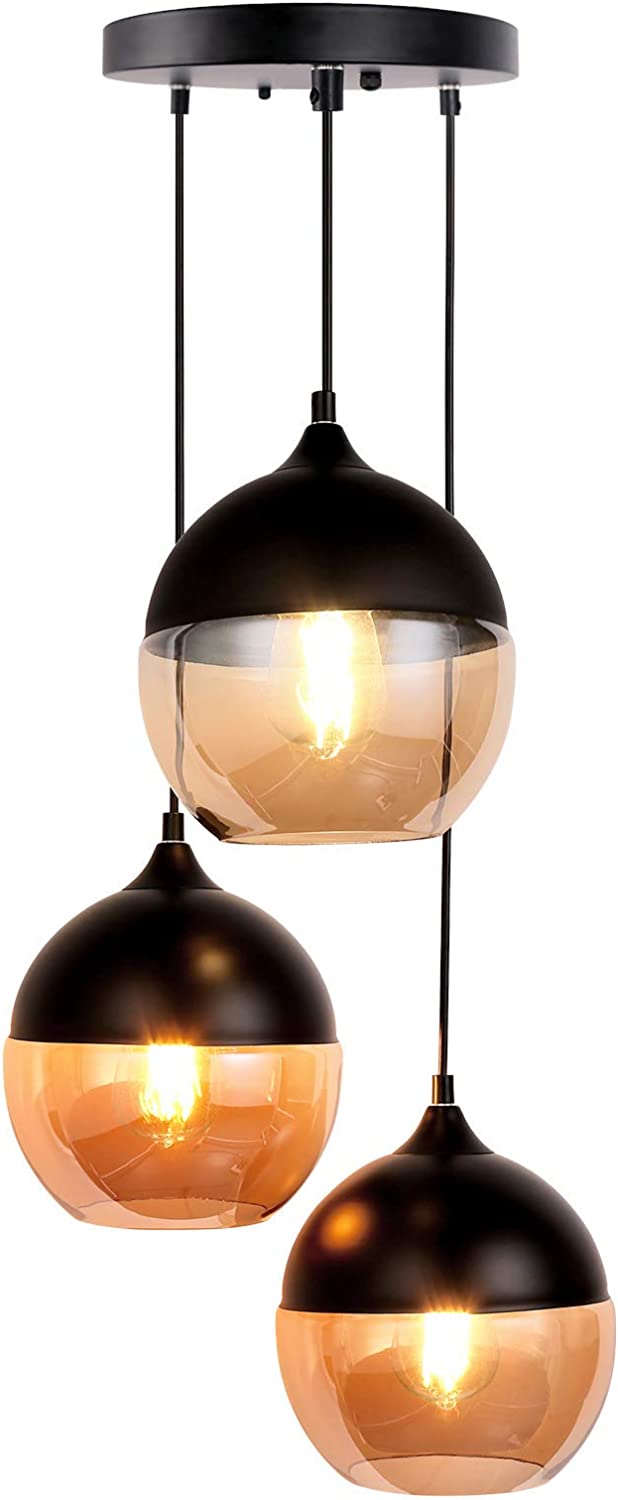 JEUNEU 3-Heads Glass Hanging Pendant Lights