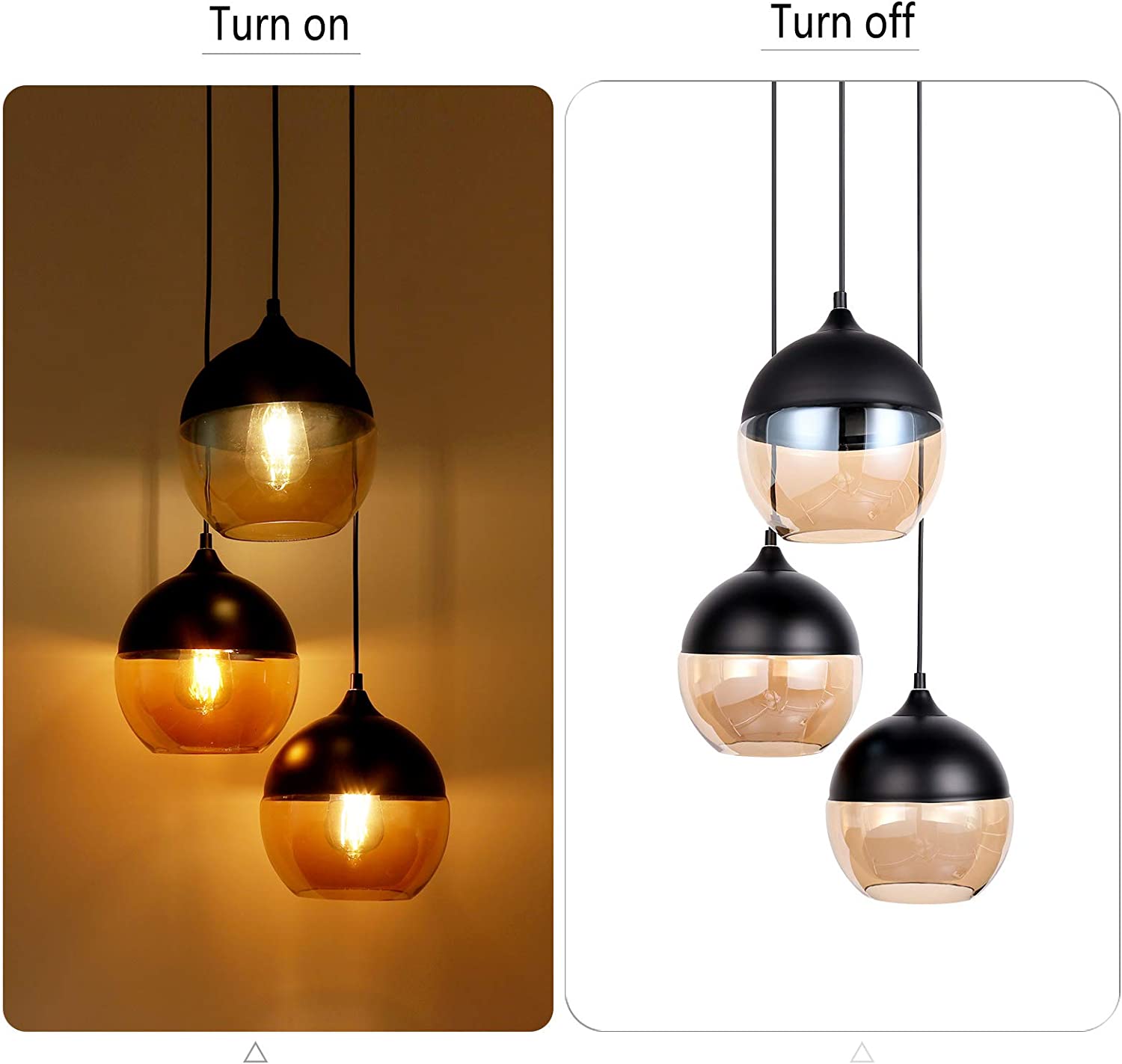 JEUNEU 3-Heads Glass Hanging Pendant Lights