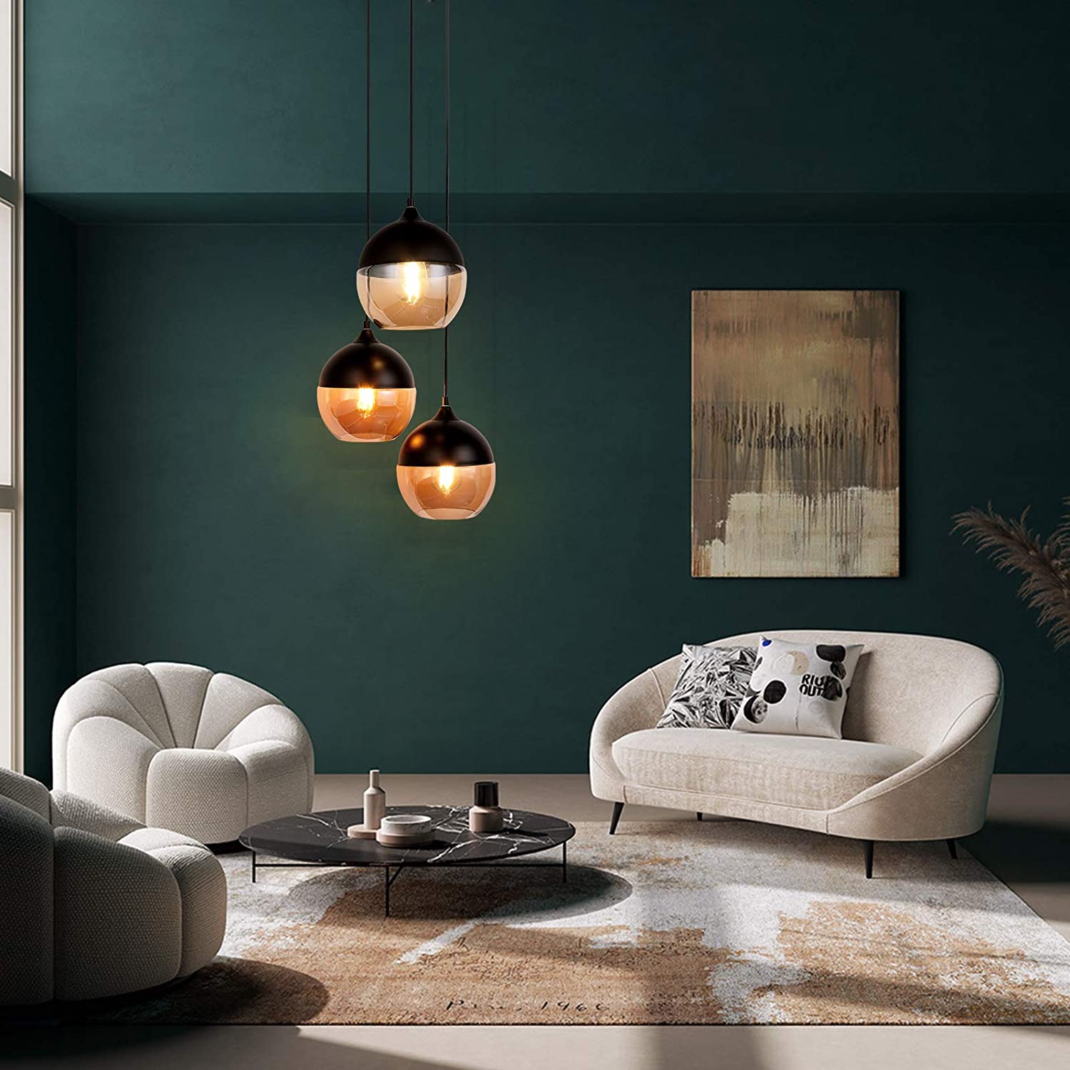 JEUNEU 3-Heads Glass Hanging Pendant Lights