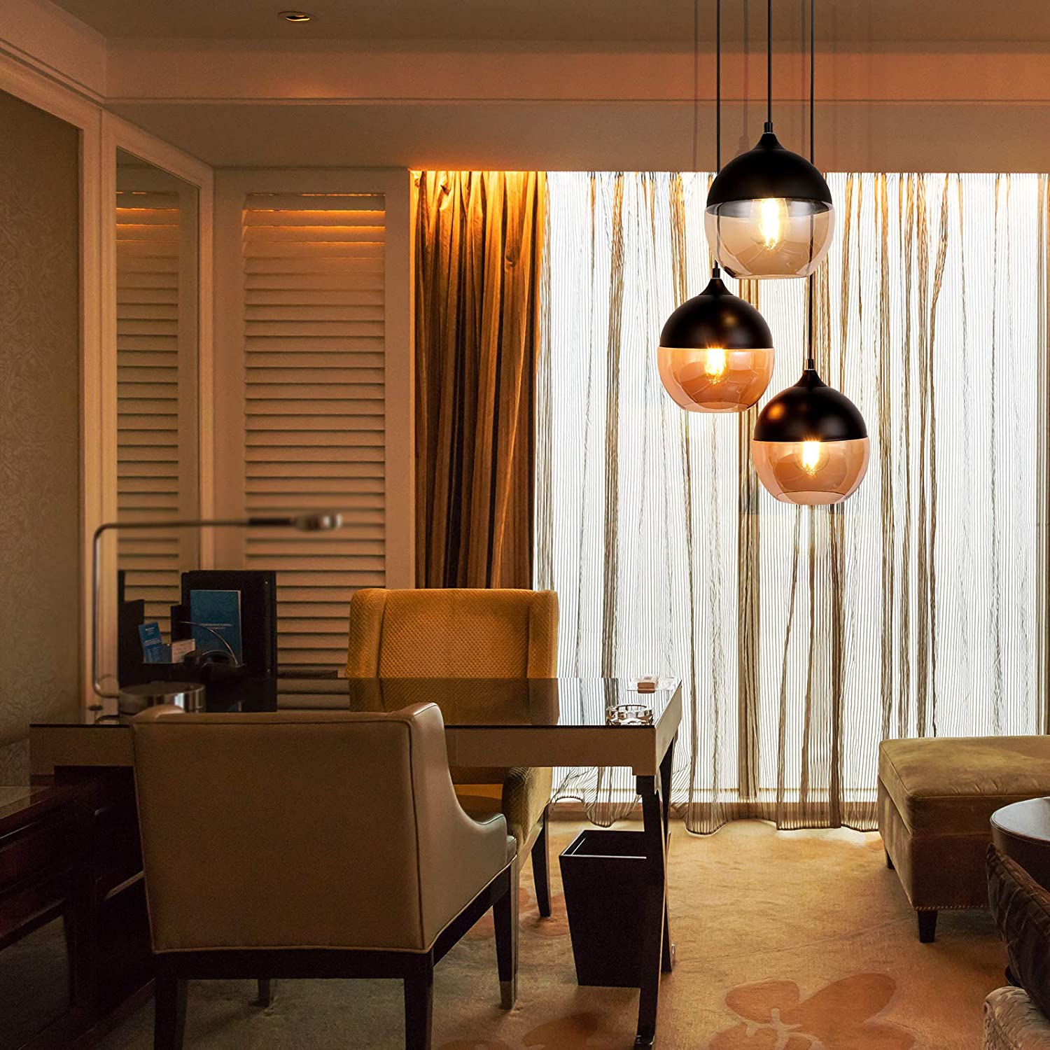 JEUNEU 3-Heads Glass Hanging Pendant Lights