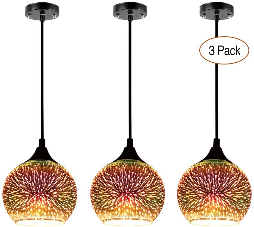 JEUNEU 3D Colorful A Set of 3 Glass Firework Pendant Lamp