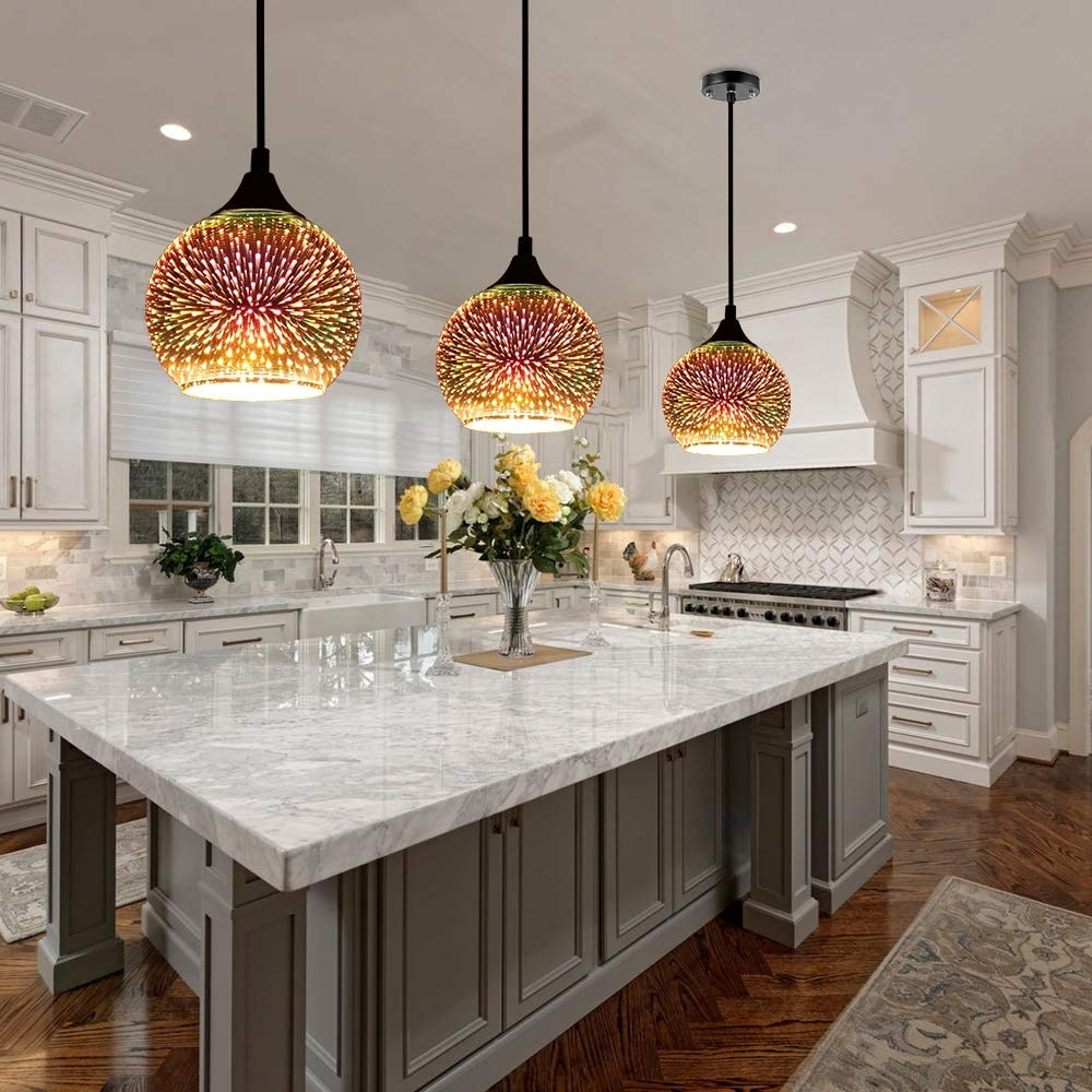 JEUNEU 3D Colorful A Set of 3 Glass Firework Pendant Lamp