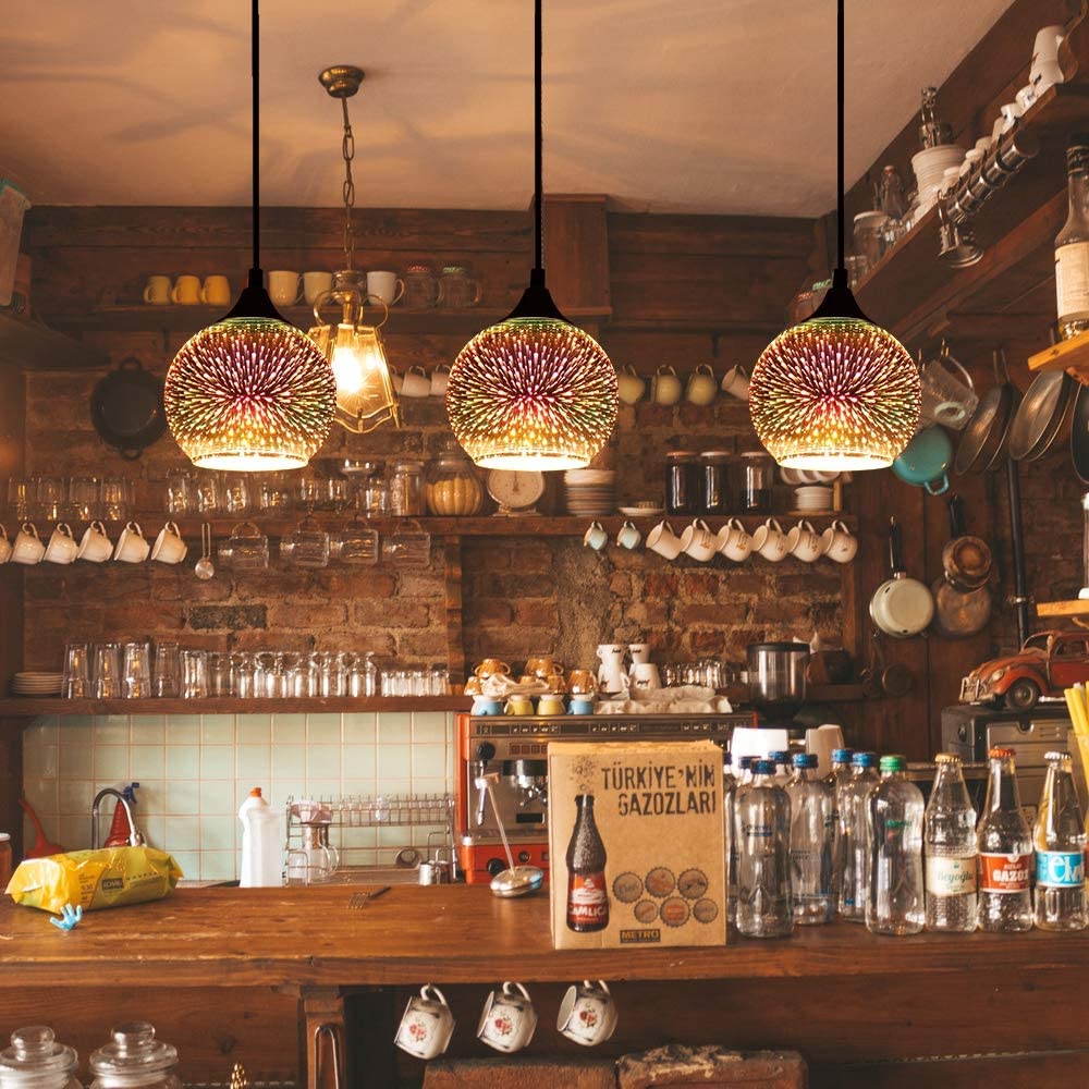 JEUNEU 3D Colorful A Set of 3 Glass Firework Pendant Lamp
