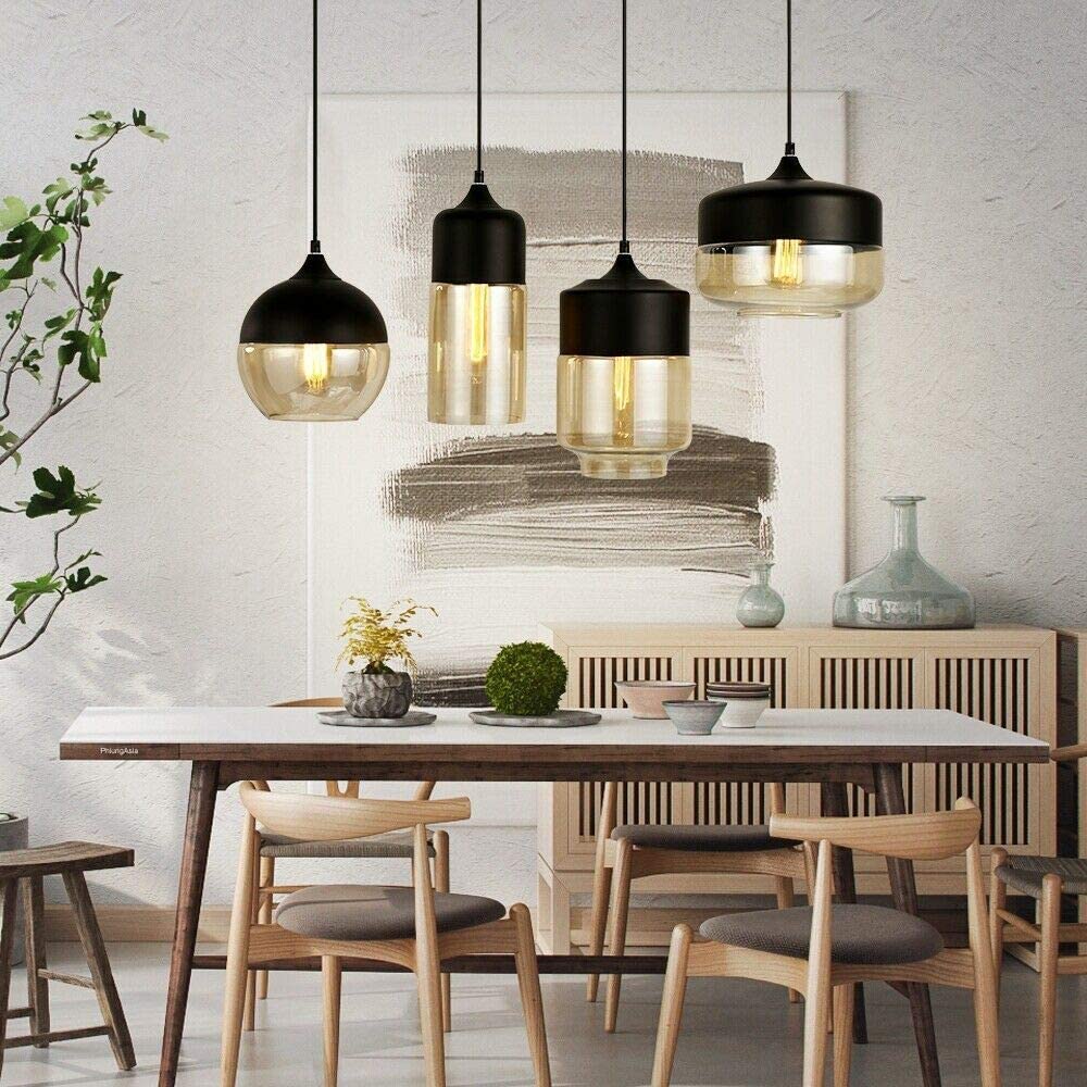 JEUNEU 4-Lights Nordic Adjustable Hanging Glass Pendant Lights Fixtures
