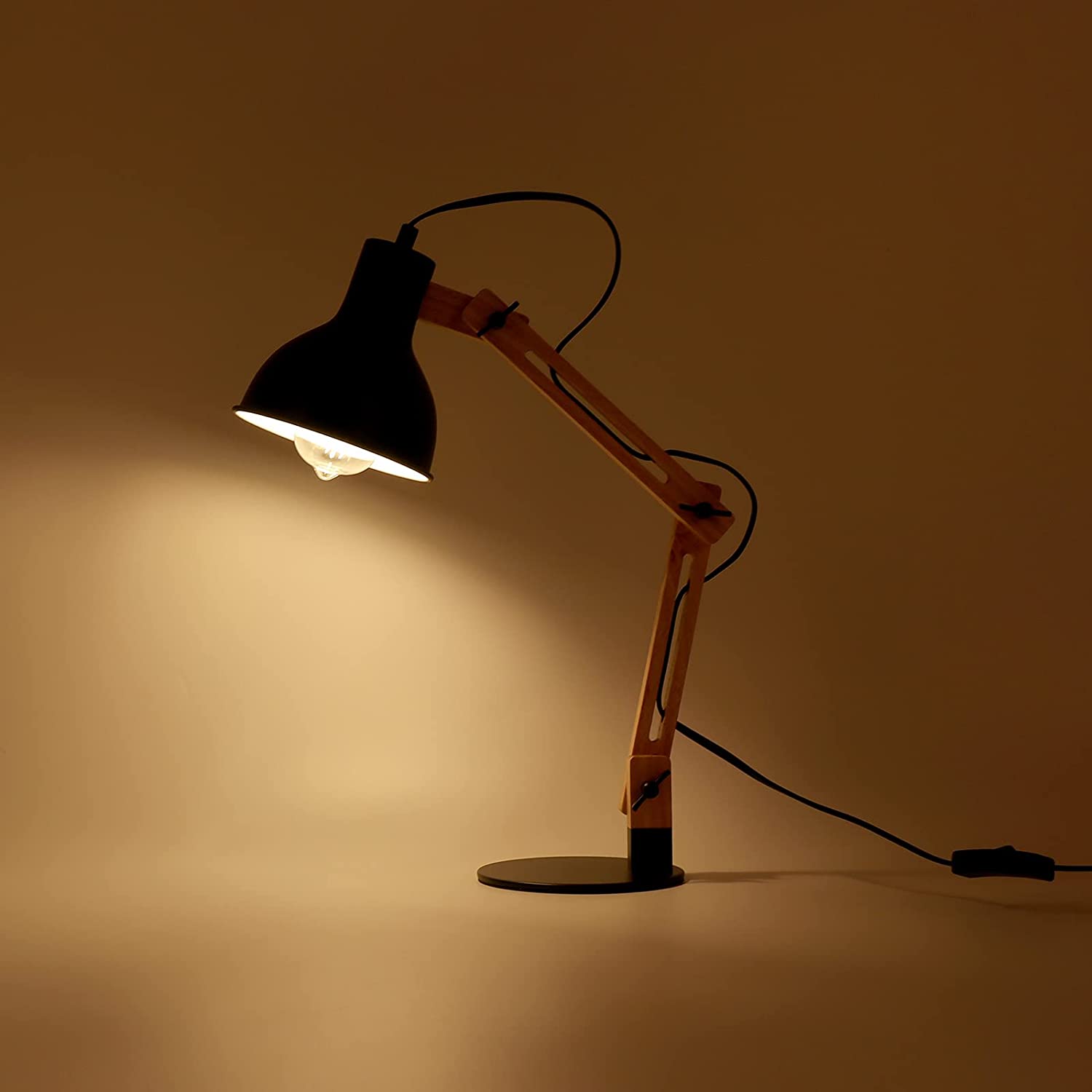 JEUNEU Adjustable Architect Wooden Desk Lamp,Swing Arm Goose Necktable Lamp