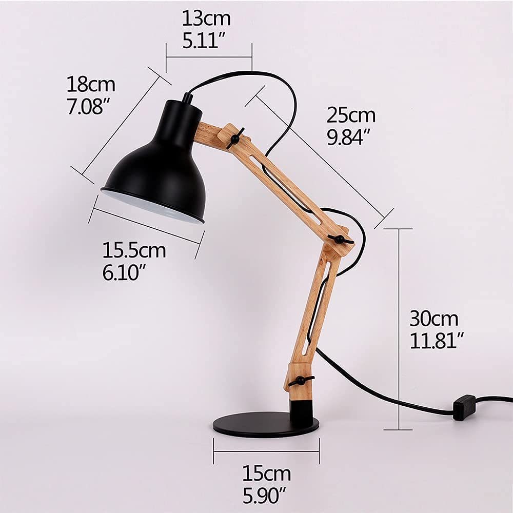 JEUNEU Adjustable Architect Wooden Desk Lamp,Swing Arm Goose Necktable Lamp