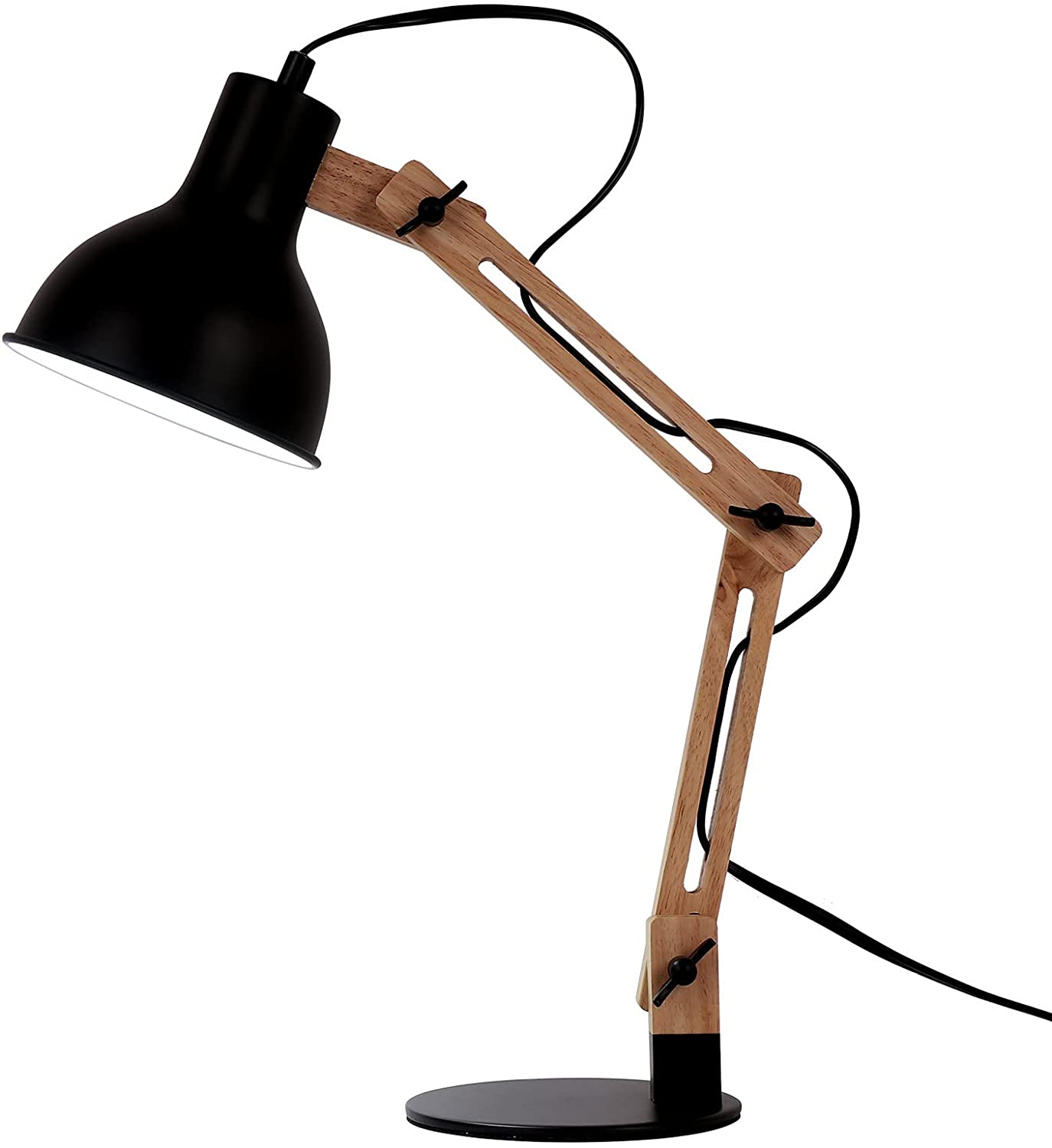JEUNEU Adjustable Architect Wooden Desk Lamp,Swing Arm Goose Necktable Lamp