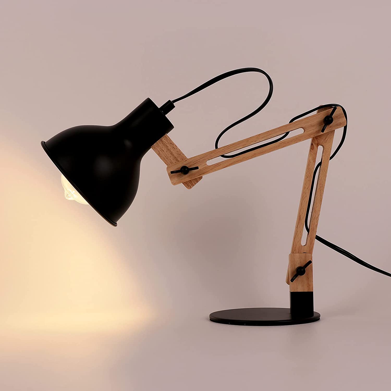 JEUNEU Adjustable Architect Wooden Desk Lamp,Swing Arm Goose Necktable Lamp