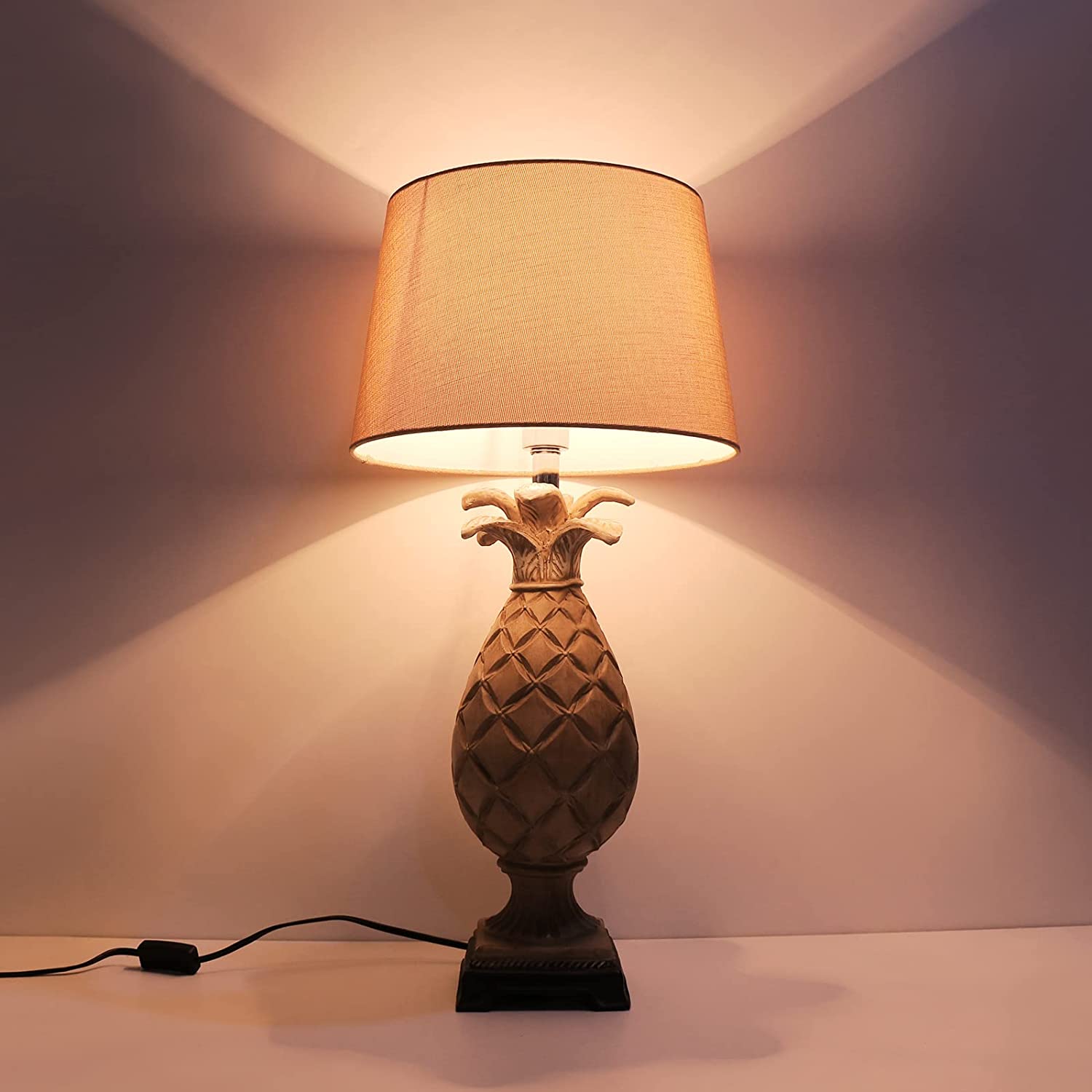 JEUNEU Art Decor Fabric Tapered Drum Shade Desk Lamp