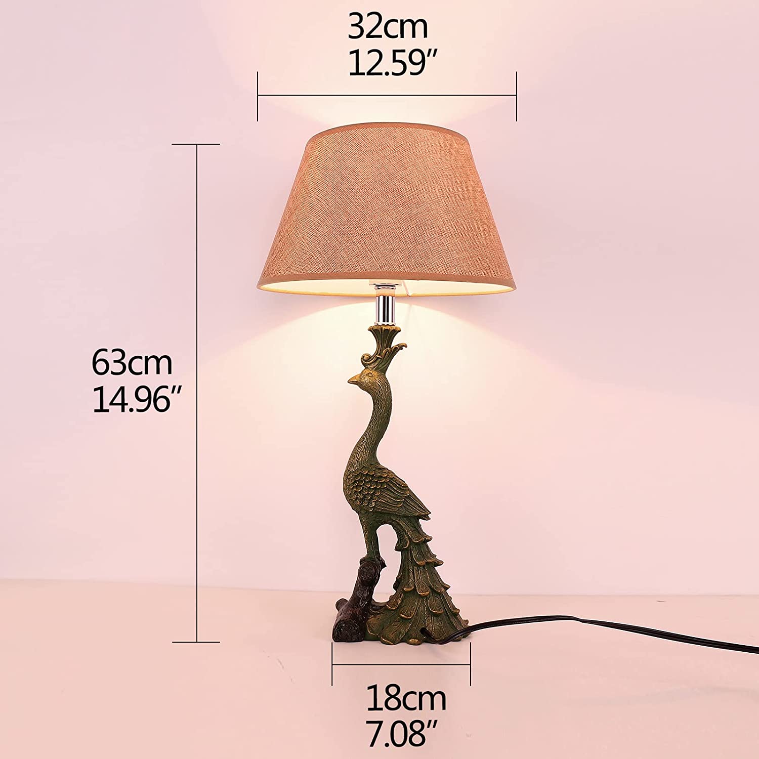 JEUNEU Art Decor Fabric Tapered Drum Shade Desk Lamp