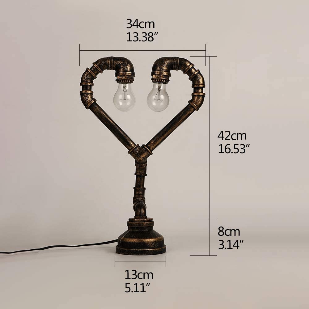 JEUNEU Industrial Pipe Steam Punk Heart Table Lamp