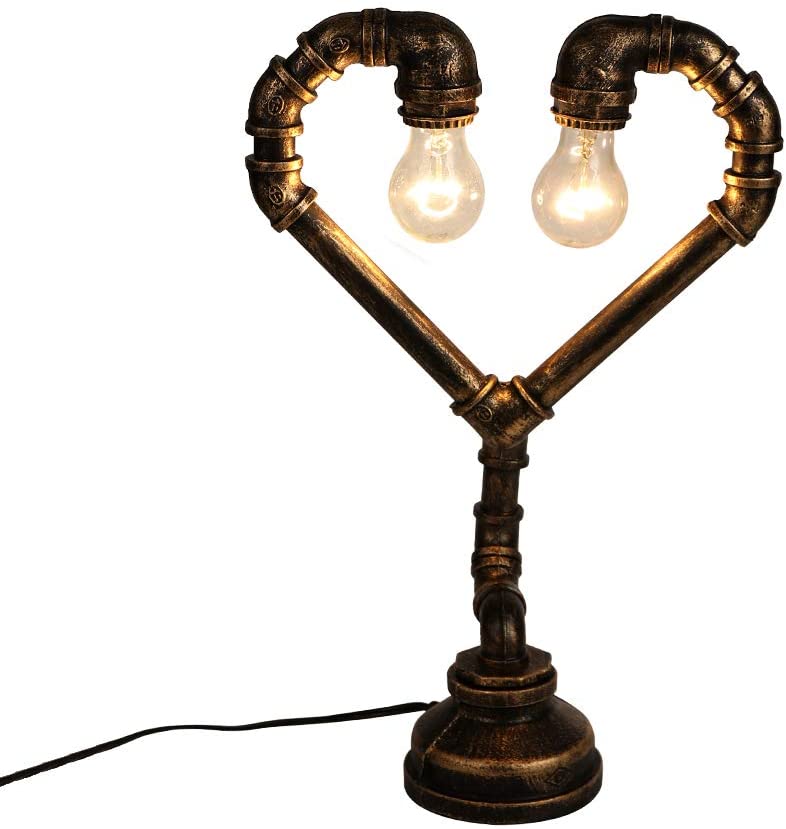 JEUNEU Industrial Pipe Steam Punk Heart Table Lamp