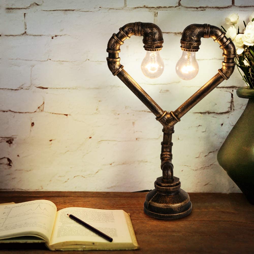 JEUNEU Industrial Pipe Steam Punk Heart Table Lamp