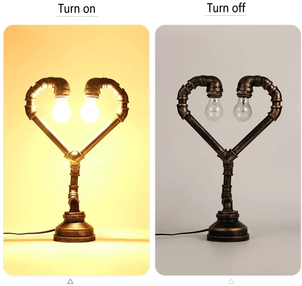 JEUNEU Industrial Pipe Steam Punk Heart Table Lamp