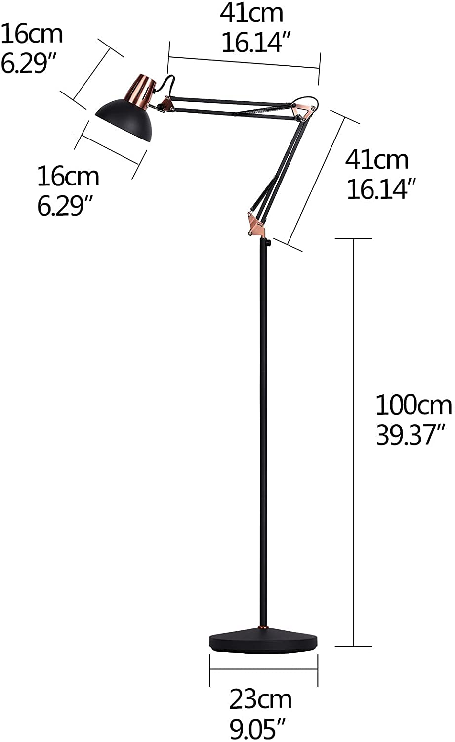 JEUNEU Metal Swing Arm Floor Lamp - Adjustable Architect Reading Lamp