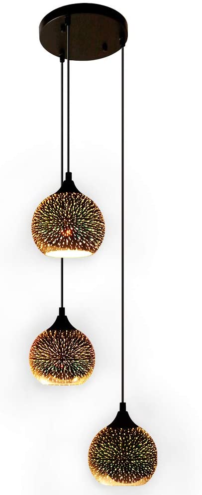 JEUNEU Nordic Modern Hanging Colorful 3D Firework Glass Chandeliers 3 Lights