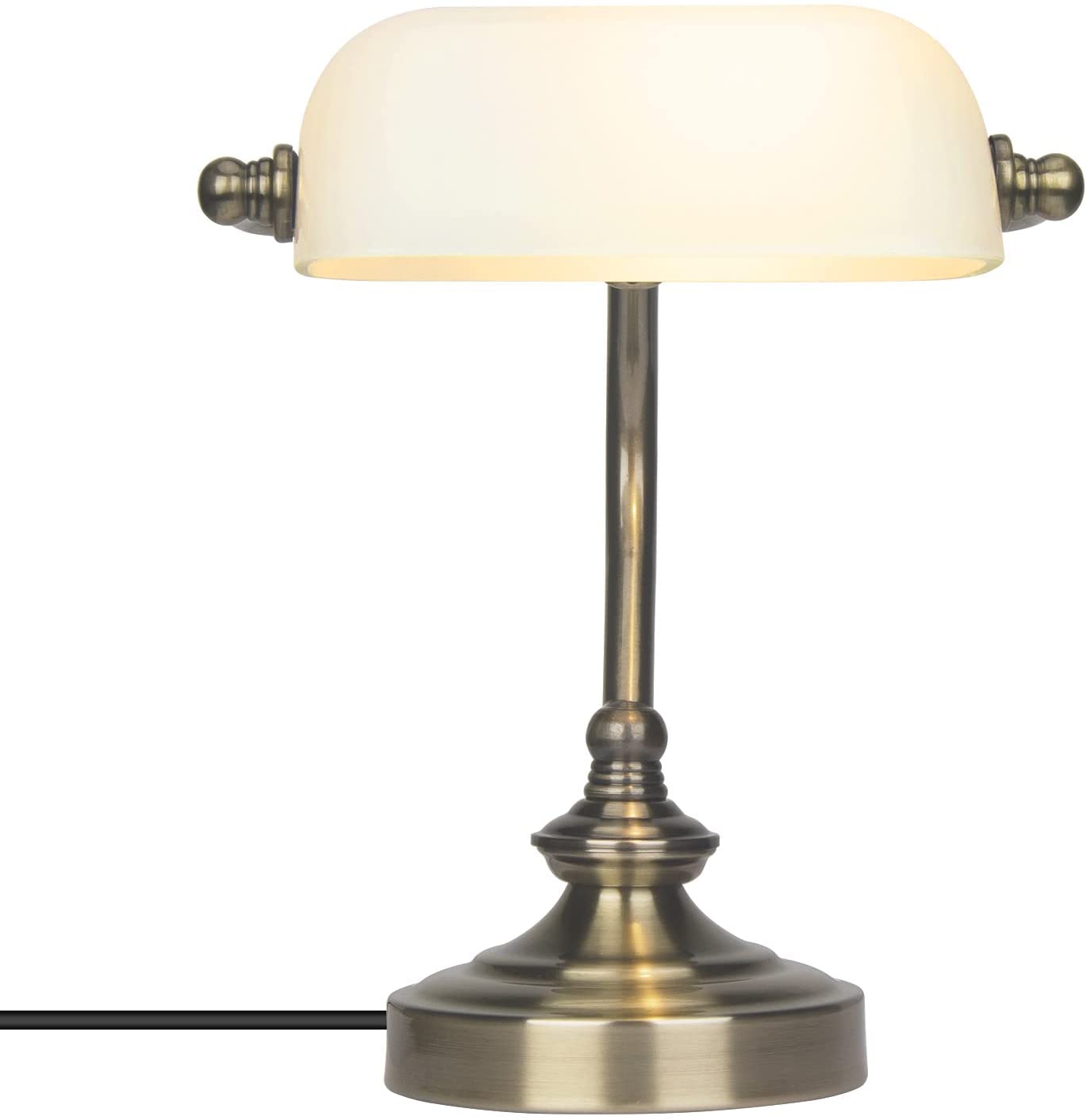 JEUNEU Traditional Glass Bankers Desk Lamp - Mini Retro Milk White Desk Light