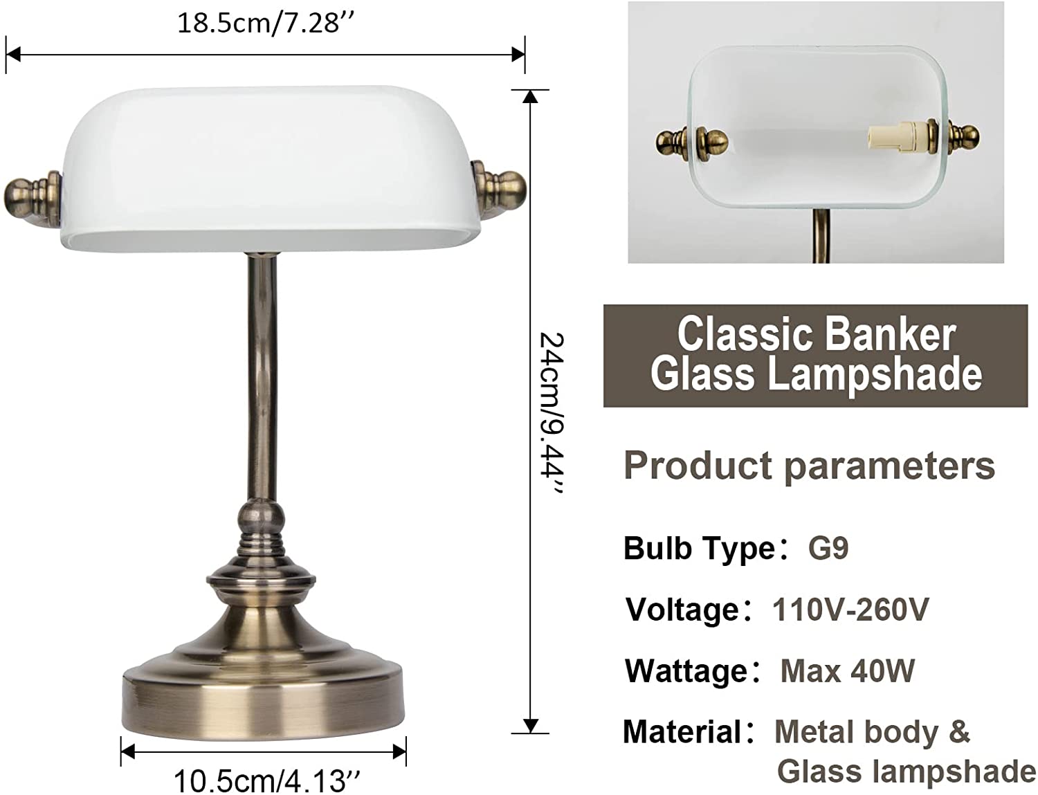 JEUNEU Traditional Glass Bankers Desk Lamp - Mini Retro Milk White Desk Light